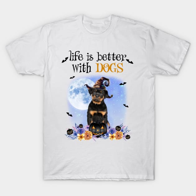 Rottweiler Witch Hat Life Is Better With Dogs Halloween T-Shirt by nakaahikithuy